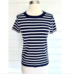 J. CREW 100% Cashmere Short Sleeve T Shirt Sweater in Navy Stripe - XS